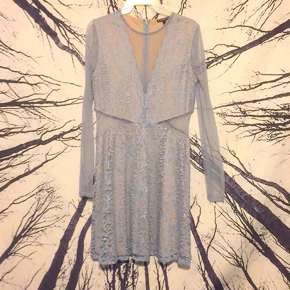 Beautifully Baby Blue Long Sleeve Lace Dress
